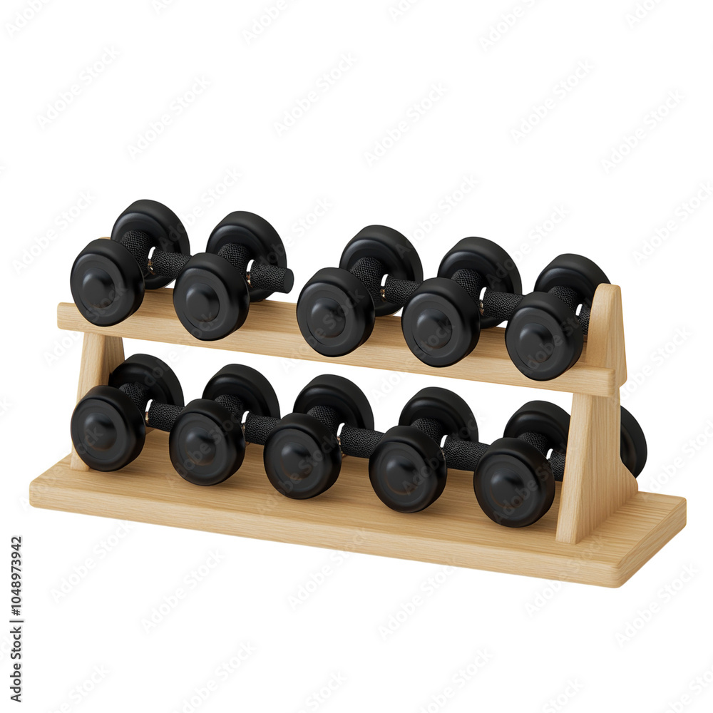 A rack of black dumbbells perfectly aligned, isolated on a white background. PNG transparent. A rack of black dumbbells perfectly aligned, isolated on a white background. PNG transparent.