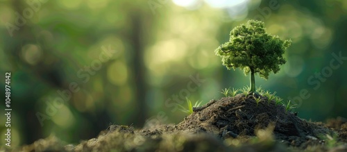 Small tree in soil with a f...