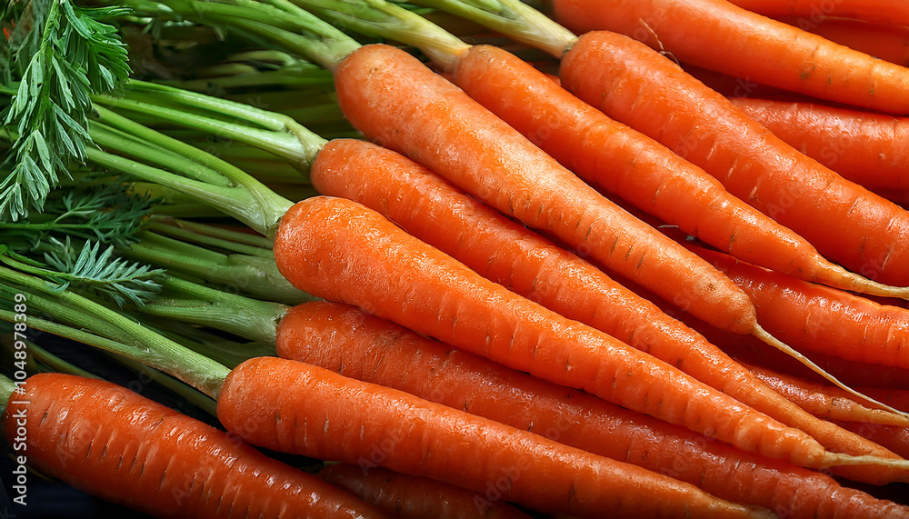 Vibrant orange carrots with fresh green tops displayed on a dark background. Perfect for concepts like healthy eating, organic produce, and vegetarian lifestyle. Vibrant orange carrots with fresh green tops displayed on a dark background. Perfect for concepts like healthy eating, organic produce, and vegetarian lifestyle.