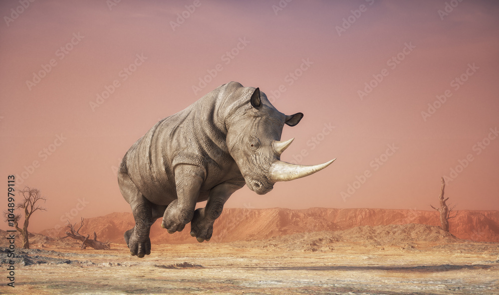 Fototapeta premium Rhinoceros in attack position.