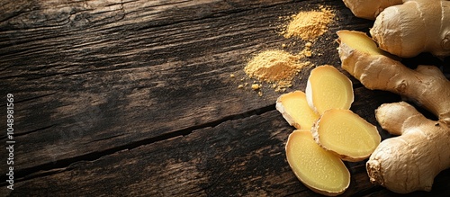 Ginger root sliced ginger a...