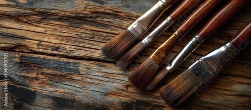 Brown paintbrushes on a woo...