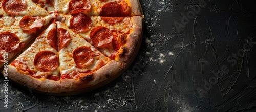 Half a pizza in close up on a black background. with copy space image. Place for adding text or design photo