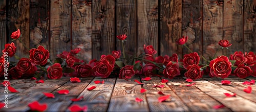Red roses on a wooden backd...