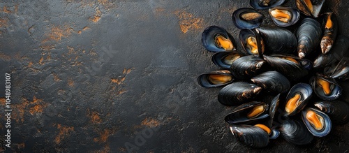 Mussels on a stone concrete...