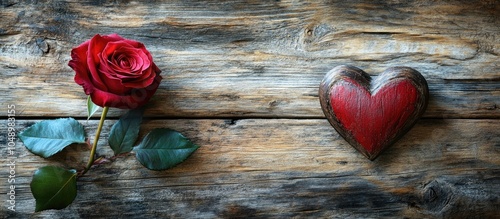 red rose and red heart on a...