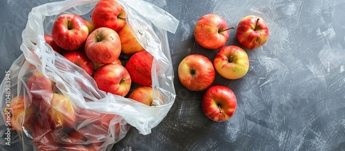 Bag of apples on a gray bac...