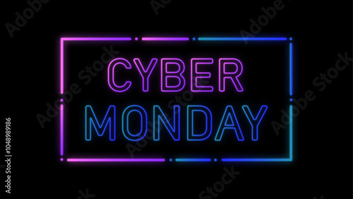 Glowing neon Cyber monday banner for design template. Editable text style effect with luminous signboard