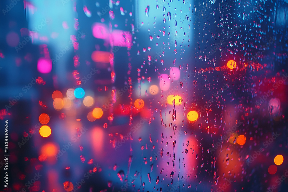 A vibrant, colorful view through a rain-soaked window, showcasing blurred city lights and a moody atmosphere. A vibrant, colorful view through a rain-soaked window, showcasing blurred city lights and a moody atmosphere.