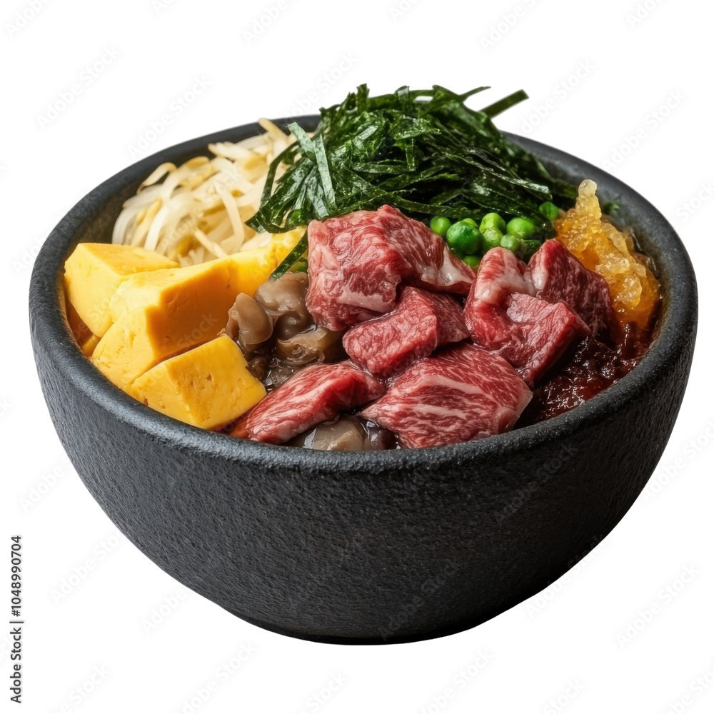 新鮮な食材と柔らかい牛肉を使った伝統的な韓国のビビンバボウル - 透明な背景の png 新鮮な食材と柔らかい牛肉を使った伝統的な韓国のビビンバボウル - 透明な背景の png