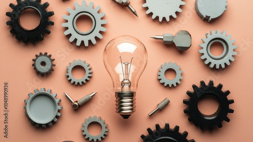 Lightbulb with Gears Symbolizing Innovation and Creativity