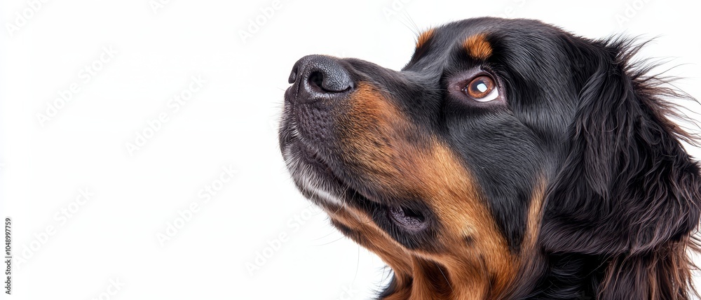 A dog in close-up, head tilted to the side, eyes wide open A dog in close-up, head tilted to the side, eyes wide open