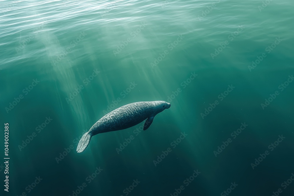 Fototapeta premium Gentle Manatee Swimming Near Ocean Surface