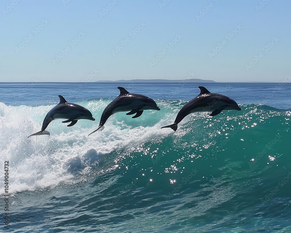 Obraz premium Playful Dolphins Leaping Over Turquoise Waves