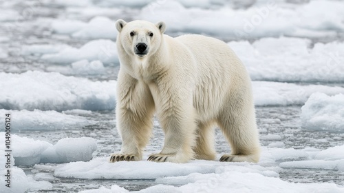 Polar Bear Standing on Ice Floe in Arctic Environment