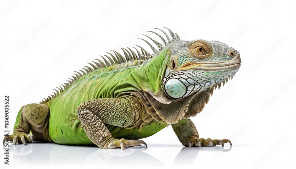 Obraz premium Green Iguana on white background isolated 