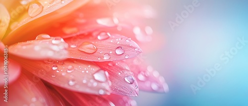 Wallpaper Mural  A tight shot of a pink bloom, adorned with pearls of water on its petals Behind, a tranquil blue sky unfolds Torontodigital.ca