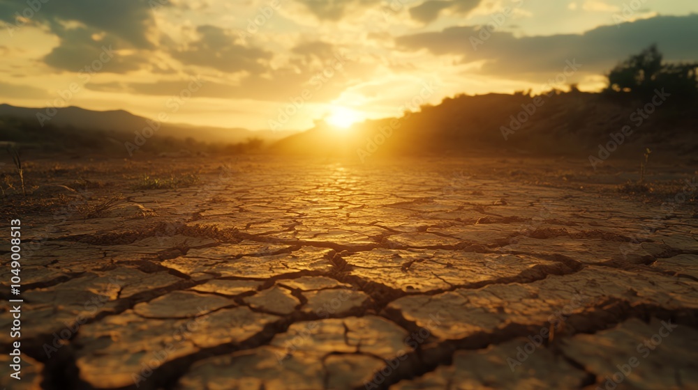 Obraz premium Cracked earth under sunset sky