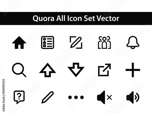 Quora all icons and logos set vector design symbols and Mobile App interface icons. Social media icons all design black vector. 