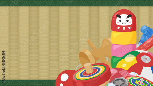 昔の遊びに使うおもちゃの背景イラスト_16:9