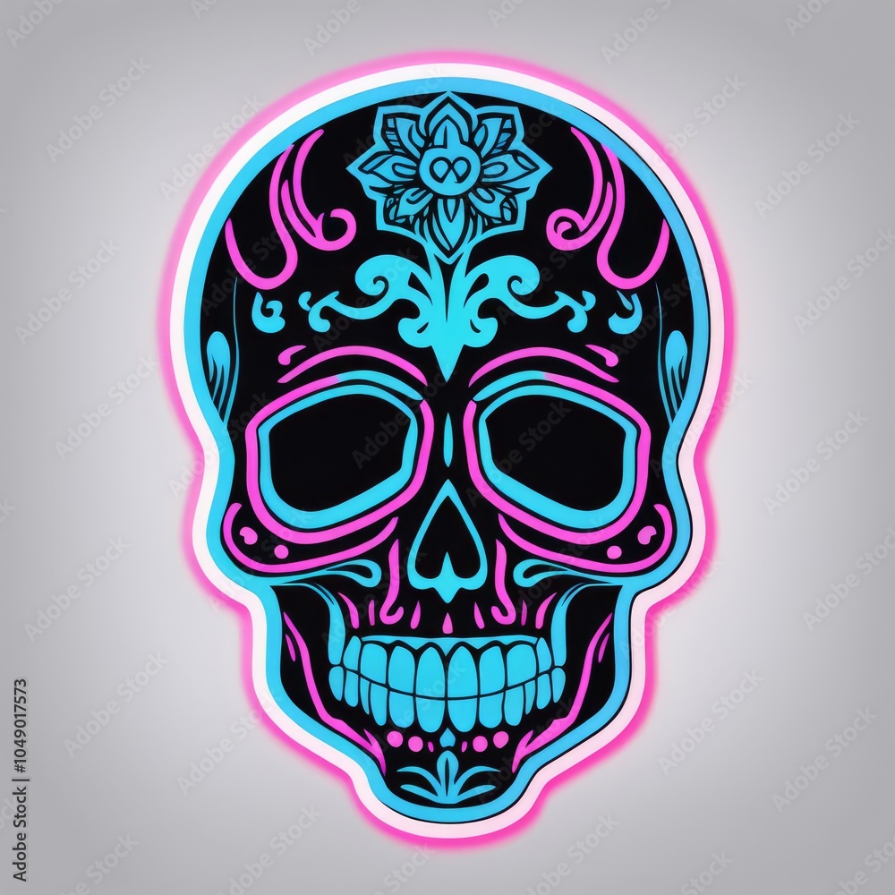 Sticker with sharp outlines on white background, vector graphics style, Calavera skull Sticker with sharp outlines on white background, vector graphics style, Calavera skull