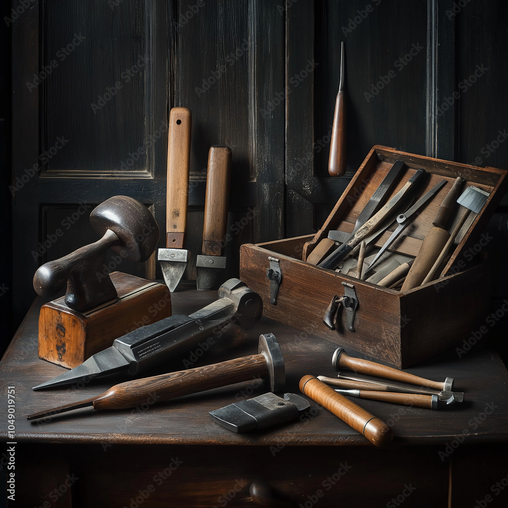 Obraz premium Essential Woodworking Tools: Capturing the Art and Craft of Building With Precision and Skill 