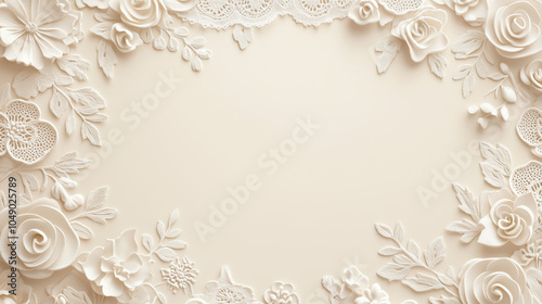 Cream-colored backdrop with vintage lace pattern borders, soft and romantic, high-res for packaging or stationery