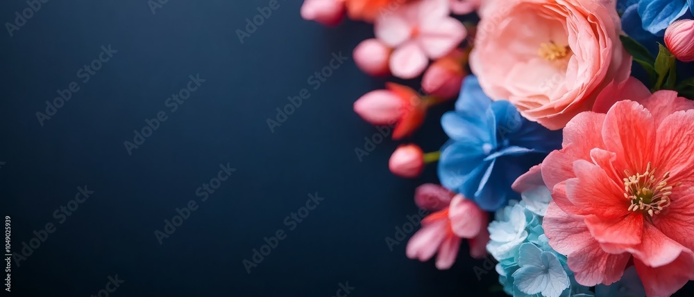 Fototapeta premium pink and blue blooms at center