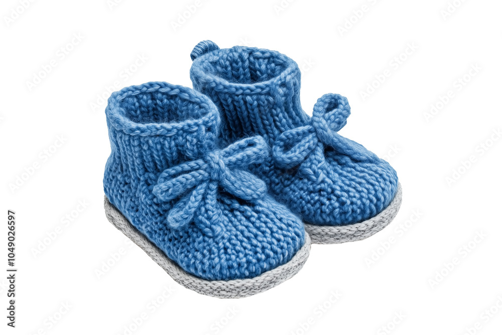 Warm woolen knitted blue booties for newborn baby boy. Isolated on transparent background, png for cut out Warm woolen knitted blue booties for newborn baby boy. Isolated on transparent background, png for cut out