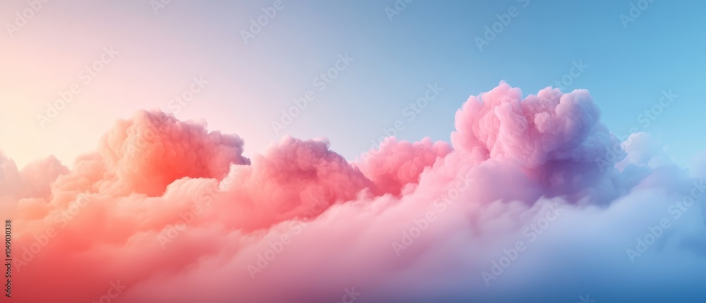 Fototapeta premium A group of clouds in the sky against a blue background, with a pink and blue gradient above