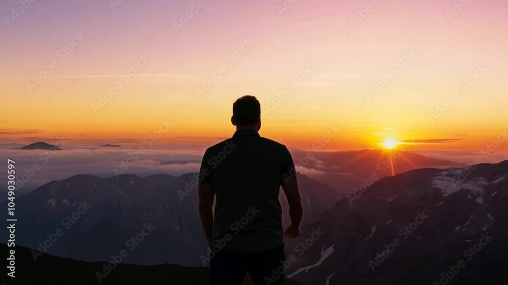 The sunset mountain beautiful top man standing landscape up high hike 1 active climb freedom hiker hill motion motivation nature panoramic peak relax rock sky success tour tourism holiday maker trave