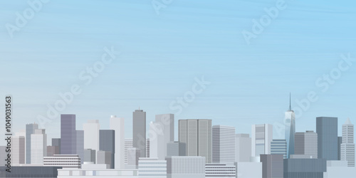 Skyscraper front view with blue sky background graphic illustration have blank space.