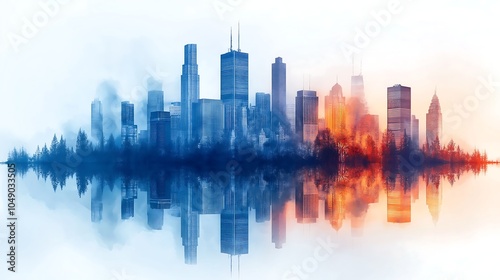 business background banner, blue abstract skyline, glass skyscraper, imagined skyline, abstract buildings