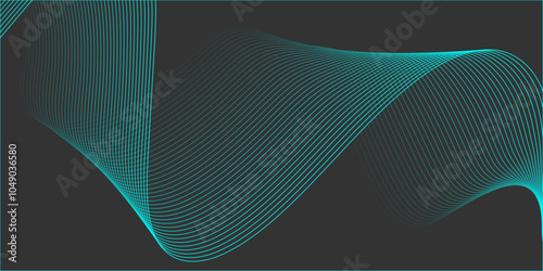 Abstract background with waves for banner. Medium banner size. Vector background with lines. Element for design isolated on black. Black, green and blue. Ocean, night, card