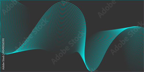 Abstract background with waves for banner. Medium banner size. Vector background with lines. Element for design isolated on black. Black, green and blue. Ocean, night, card