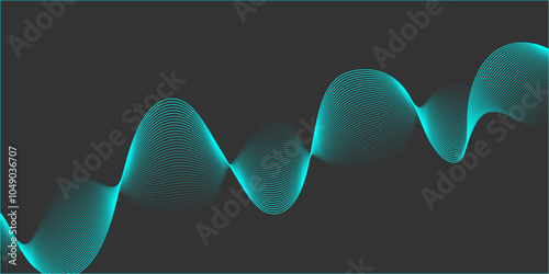 Abstract background with waves for banner. Medium banner size. Vector background with lines. Element for design isolated on black. Black, green and blue. Ocean, night, card