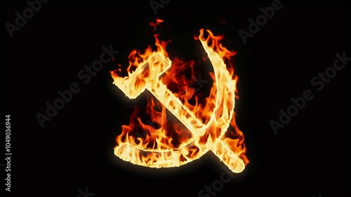 powerful imagery burning flame featuring communist Soviet Union's hammer sickle symbol highquality stock video footage captures dramatic essence amidst flames making strong visual photo