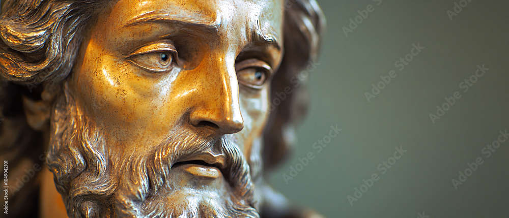 Closeup of a Bronze Statue of Jesus Christs Face Closeup of a Bronze Statue of Jesus Christs Face