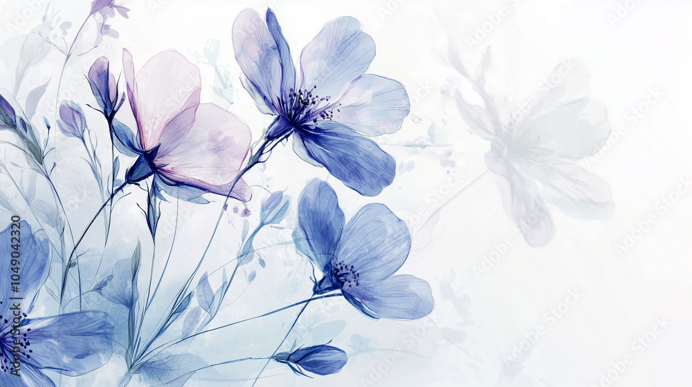 Obraz premium Delicate Blue Watercolor Flowers - Floral Art Print