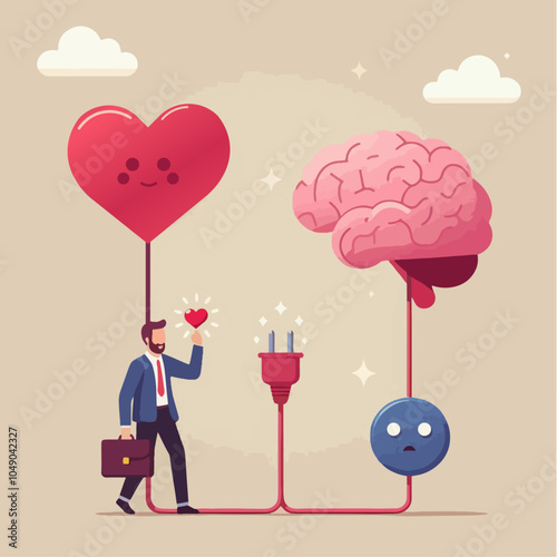 Brain and heart fusion, mind and emotion balance, power of thought, emotional intelligence concept