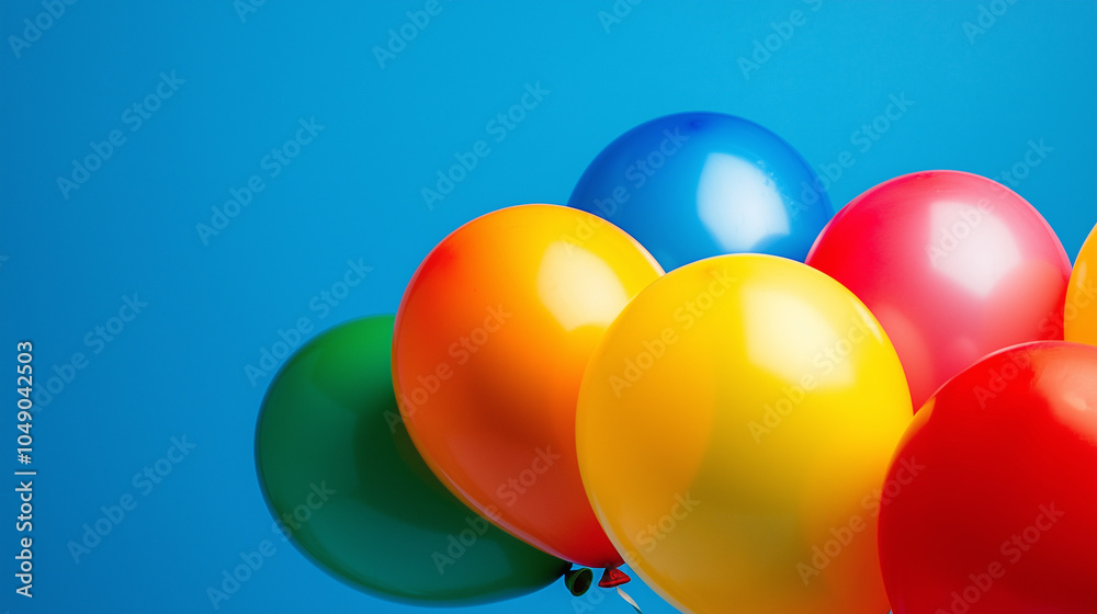 Colorful Balloons Floating Against a Blue Background