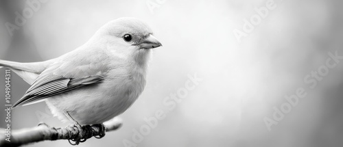  A crisp black-and-white image of a bird perched on a branch against a softly blurred background photo