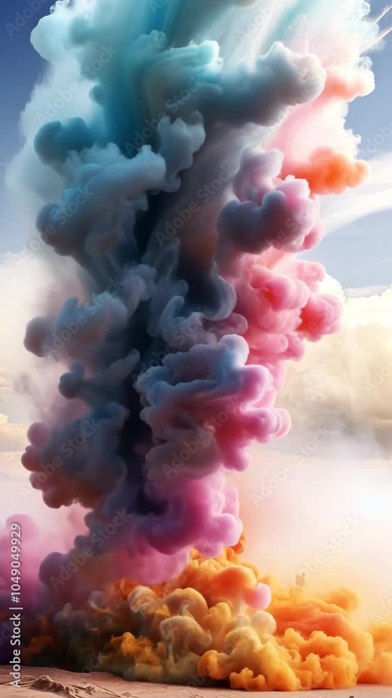colorful cloud explosion in desert landscape