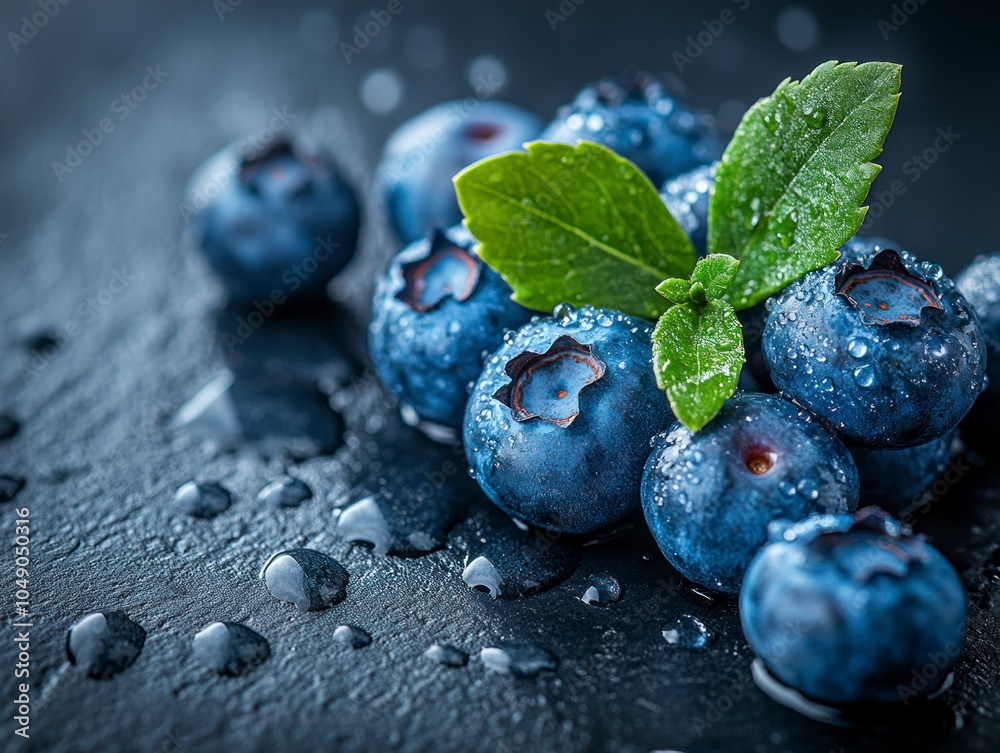 Macro shot of fresh blueberries on a dark surface, AI generated Macro shot of fresh blueberries on a dark surface, AI generated