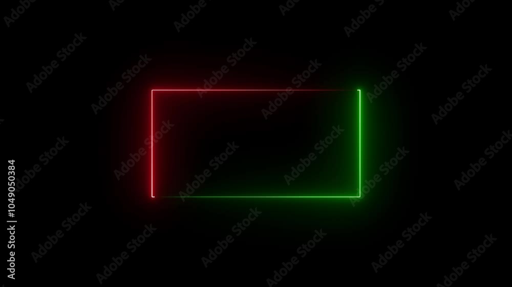 Square rectangle picture frame with two tone neon color motion graphic on isolated black background. Square rectangle picture frame with two tone neon color motion graphic on isolated black background.