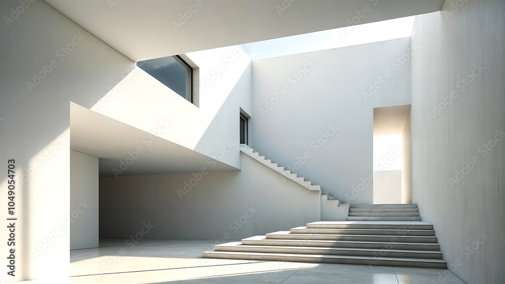 Obraz premium Minimalist Modern Interior with High Ceilings and Large Window View