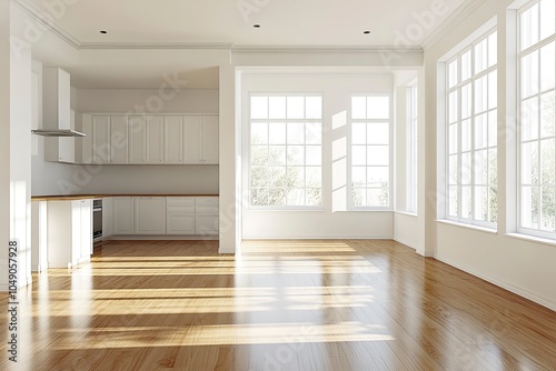 Empty living room with hardwood floor in modern apartment .generative ai