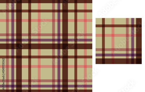 Neopolitan Plaid, Madra, beige, brown, pink, Vecotr, Seamless Repeating Pattern Tile