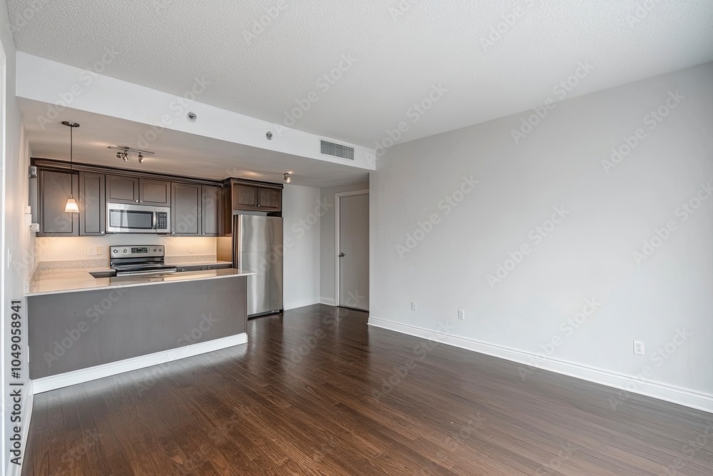 Obraz premium Empty living room with hardwood floor in modern apartment .generative ai