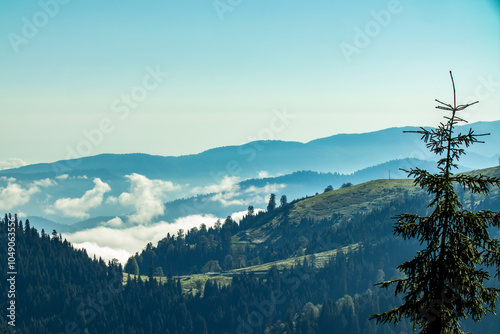 landscape with mountains in Bakhmaro, Georgia photo